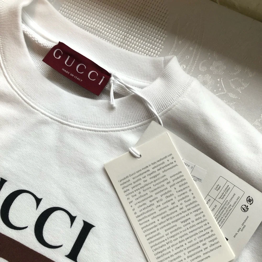 Gucci Logo GG Men’s Size S Felted Cotton Jersey White/Brown Sweatshirt Pullover
